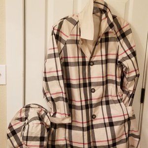 Reversible Plaid and Solid Tan Raincoat with Slash Pockets, Reversible Hat
